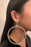 Vintage Silver Crystal Giant Hoop Earrings
