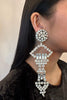 Saint Laurent Silver Crystal Extra Long Single Geometric Runway Earring