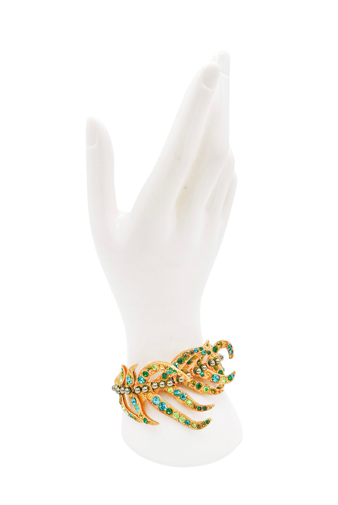 Louis Vuitton Gold Blue Green Pavé Gemstone Leaf Embellished Bracelet