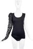 Les Hommes Black Lace One Shoulder Sleeve Asymmetric Tank Top