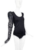 Les Hommes Black Lace One Shoulder Sleeve Asymmetric Tank Top