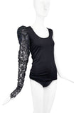 Les Hommes Black Lace One Shoulder Sleeve Asymmetric Tank Top