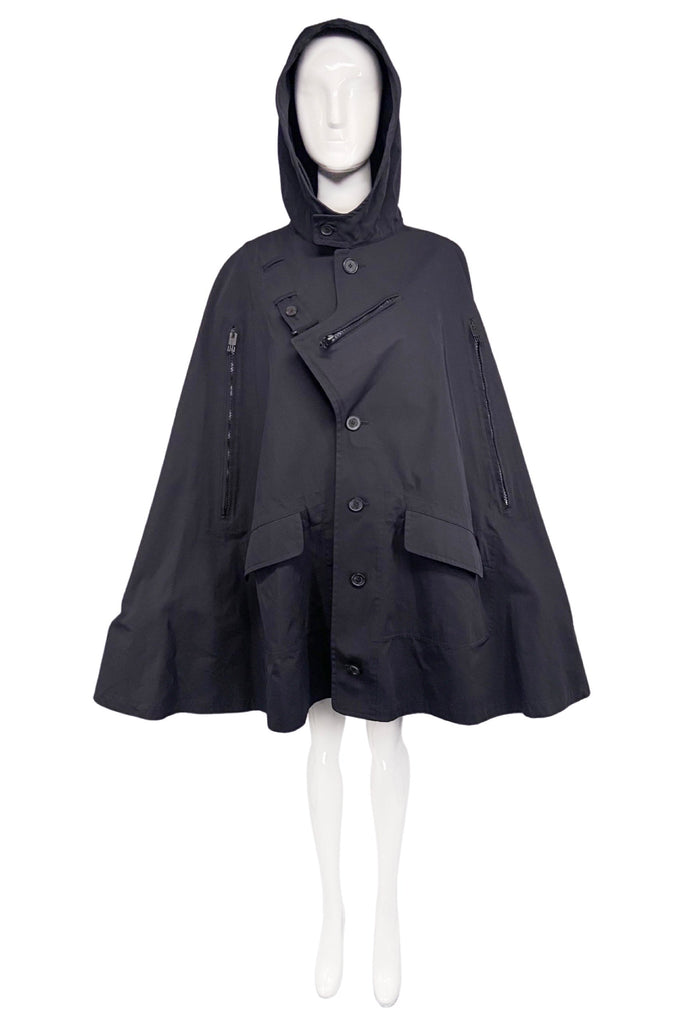 Les Hommes Black Nylon Hooded Cape Coat