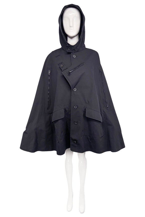Les Hommes Black Nylon Hooded Cape Coat