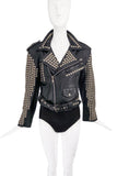 Vintage Black London Leatherwear NYC Fully Studded Cropped Belted Leather Jacket