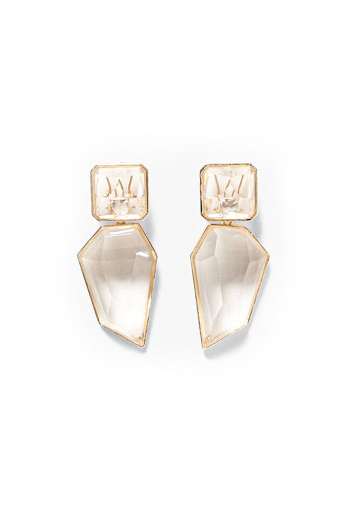 Vintage Gold Square Lucite Rock Crystal Earrings