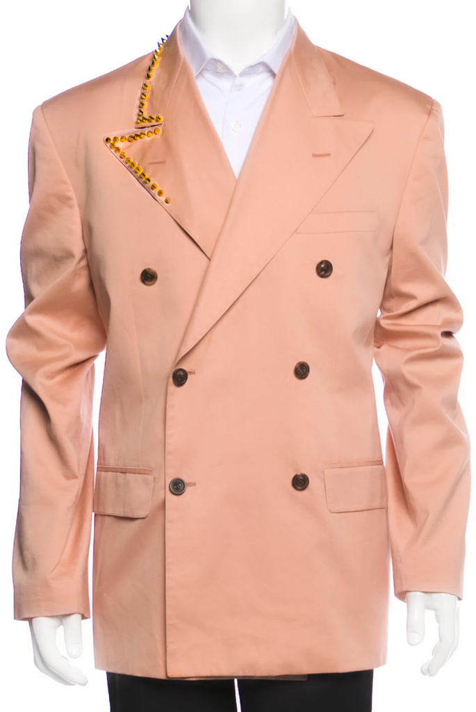 Maison Margiela Peach Beige Satin Studded Lapel Blazer Jacket