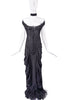 Maison Margiela by Galliano Black Sheer Ruched Neck Wrap Dress Feather Hem Gown