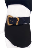 Tadashi Black & Oversized Gold Crocodile Textured Buckle Belt