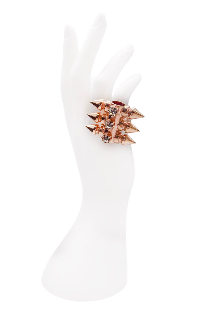 Mawi Rose Gold Triple Spike Gray Tourmaline Crystal Ring