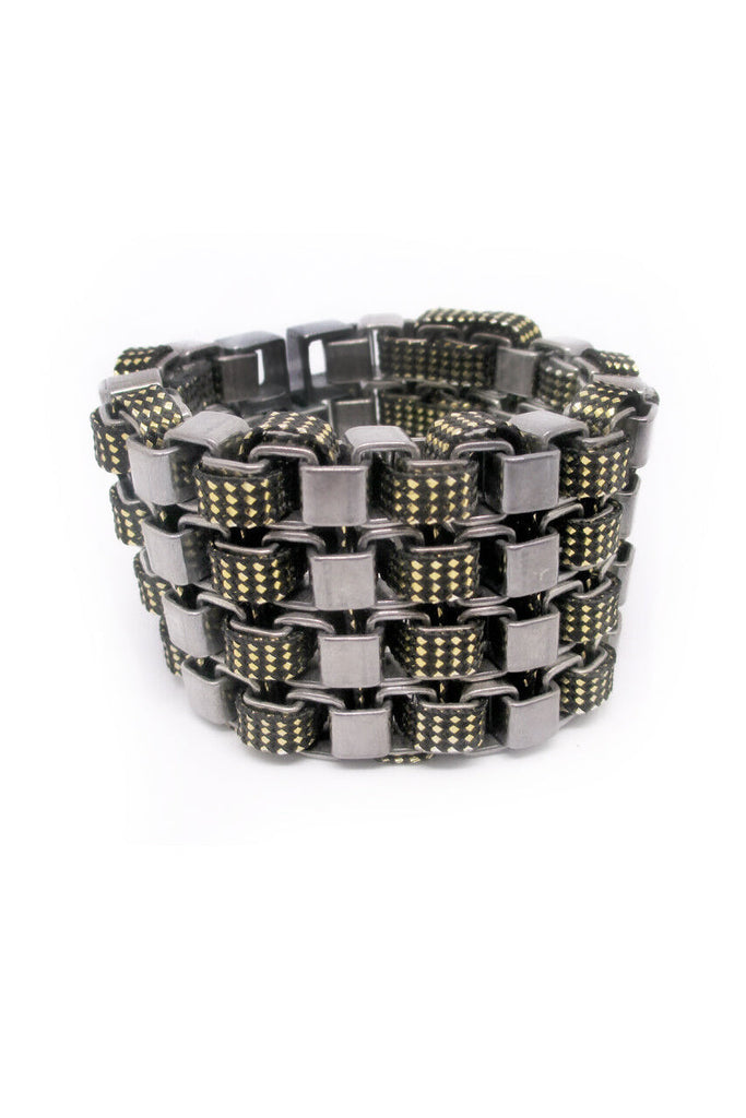 Mawi London Silver Box Chain Woven Ribbon Bracelet