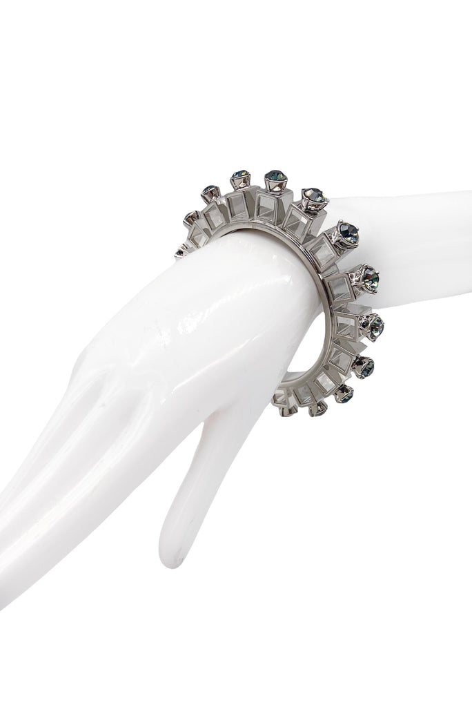 Mawi Gunmetal Silver Spike Cuff Bracelet with Crystal Details