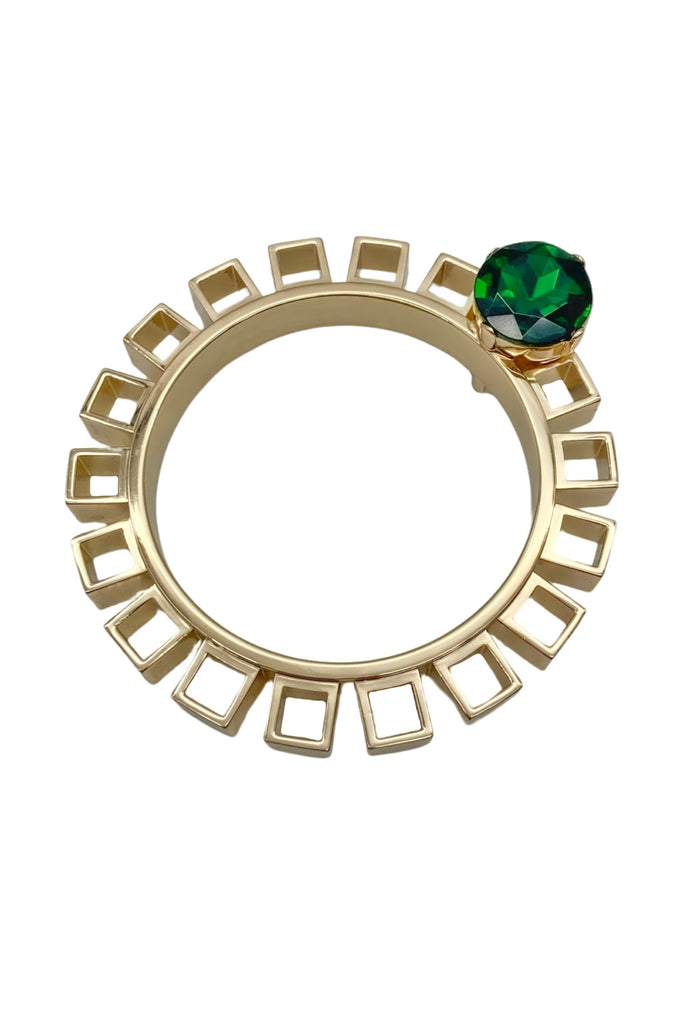 Mawi London Gold Cube Bracelet with Large Round Emerald