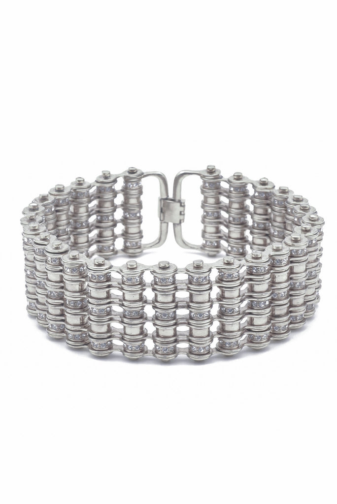 Mawi London Silver Metal Bike Chain Choker Necklace with Crystal Details