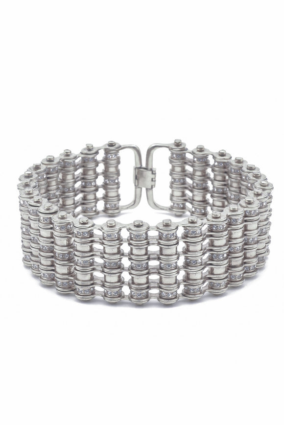 Mawi London Silver Metal Bike Chain Choker Necklace with Crystal Details