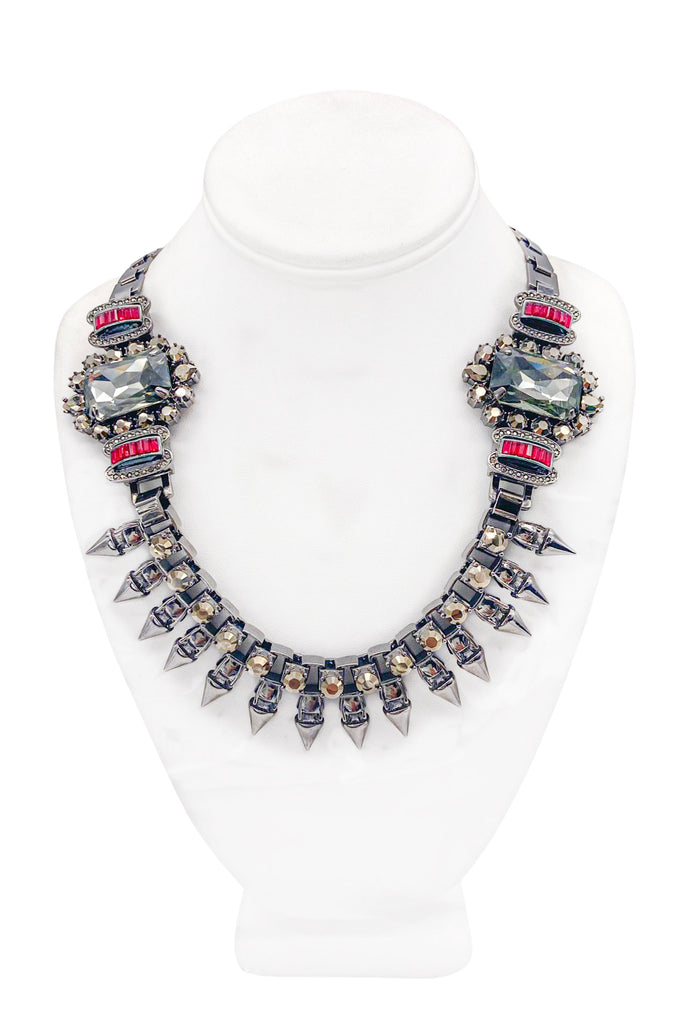 Mawi London Gunmetal Ruby Red Spike Crystal Necklace