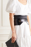 Alexander McQueen Black Leather Corset Waist Hip Bustle Metal Ring Belt