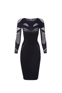 Alexander McQueen Mcq Black Fishnet Insert Mesh Body Con Stretch Dress