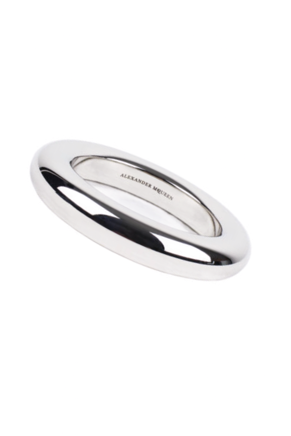 Alexander McQueen Silver Round Heavy Bangle Bracelet