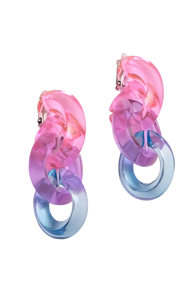 Monies Pink Purple and Blue Lucite Link Drop Earrings