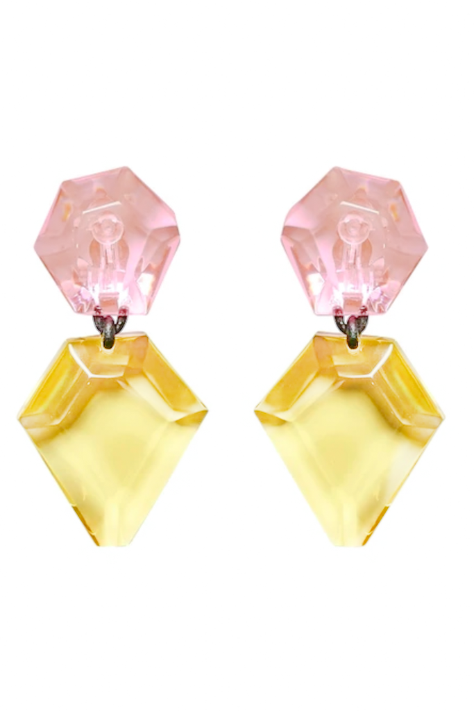 Monies Pink Canary Yellow Lucite Resin Chunky Diamond Earrings