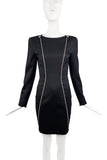 Claude Montana Black Silver Chrome Zipper Ball Mini Dress with Metal Belt