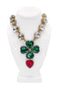 Moschino Crystal Clear Ruby Red Emerald Green Oversized Clover Heart 90's Necklace