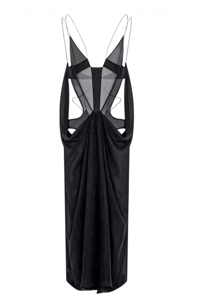 Mugler Black Cut Out Sheer Strap Gown