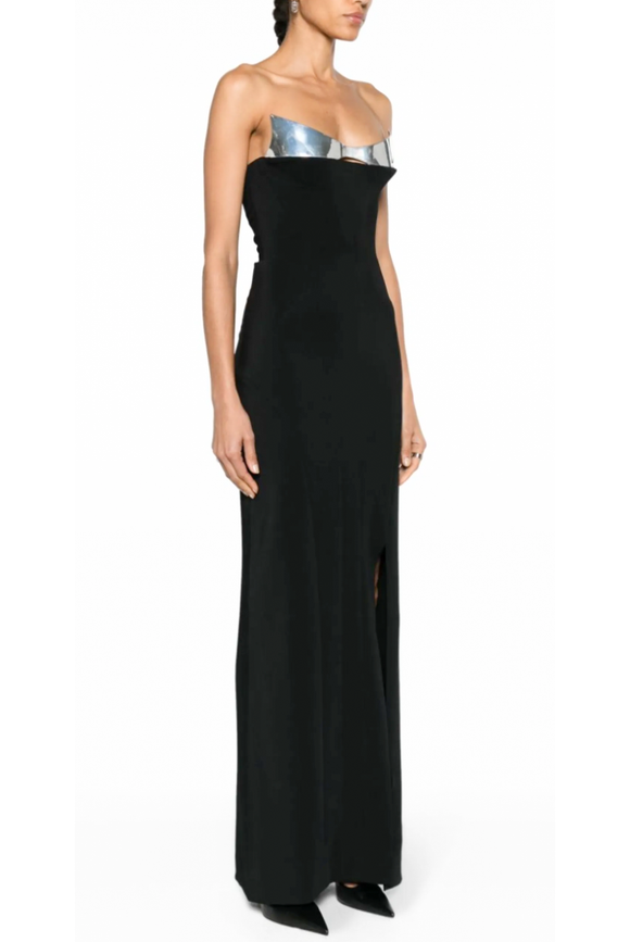 Mugler Black Silver Metallic Bra Wings Bustier Corset Dress Gown