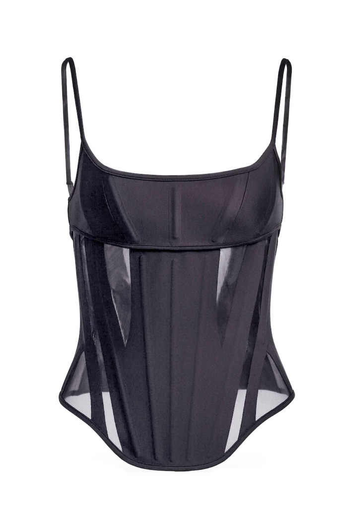 Mugler Black Cut Out Boned Sheer Corset Top