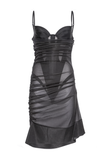 Mugler Black Sheer Layered Corset Body Dress