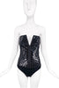 Mugler Black Patent Leather Stretch Zipper Bodysuit Corset Top Runway Spring 2018
