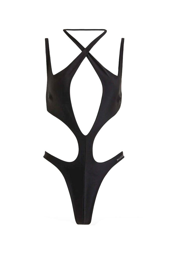 Mugler Black Spandex Cut Out Body Swim Suit