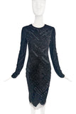 Mugler Black Beaded Abstract Sequin Embellished Pattern Sheer Gown Dress