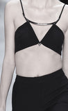 Mugler Black Crop Top Silver Metal V Shaped Hardware Bra Top Runway Spring 2016