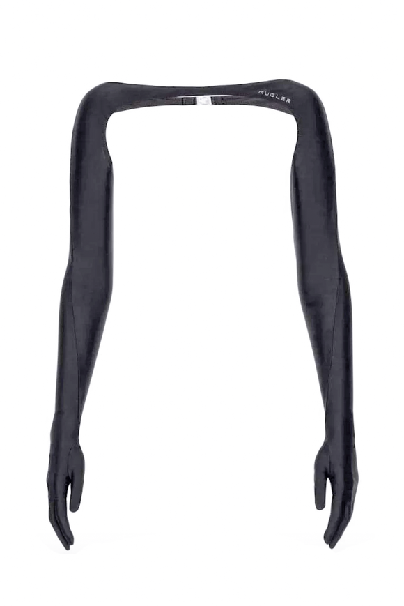 Mugler Black Spandex Over Shoulder Harness Sleeve Gloves Top