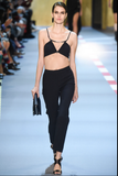 Mugler Black Crop Top Silver Metal V Shaped Hardware Bra Top Runway Spring 2016