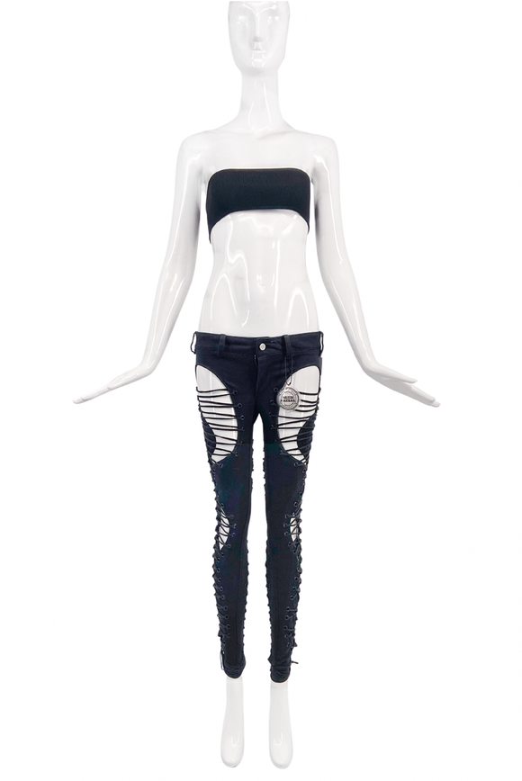 Nasir Mazhar Black Cut Out Bondage Lace Up Runway Pants