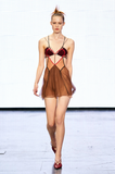 Nensi Dojaka Brown Heart Cut Out Chiffon Mini Dress Spring 2022