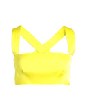 NineMinutes Italy Neon Yellow Satin Criss Cross Crop Suit Top