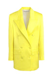 NineMinutes Italy Neon Yellow Satin Criss Cross Crop Suit Top