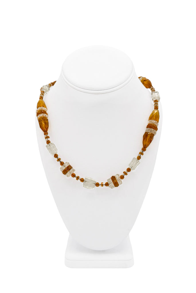 Vintage Orange Clear Handstrung Beaded Boho Necklace