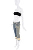 Dolce & Gabbana Blue Jean White Fur Cuff Beaded Embroidered Capri Pants