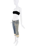 Dolce & Gabbana Blue Jean White Fur Cuff Beaded Embroidered Capri Pants