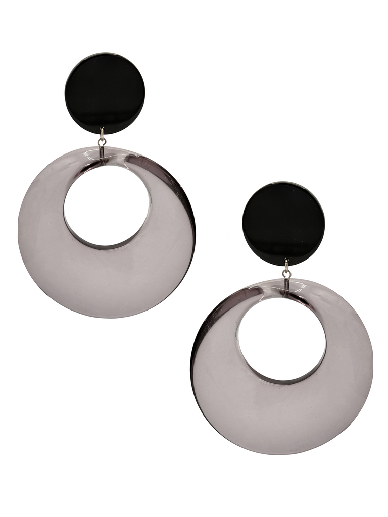 Francine Bramli Paris Black and Grey Lucite Oversized Hoop Earrings