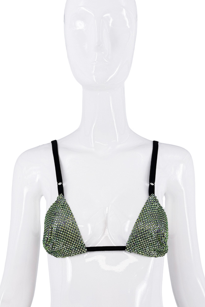 Dolce & Gabbana Green Crystal Chainmail Bra Runway 2000