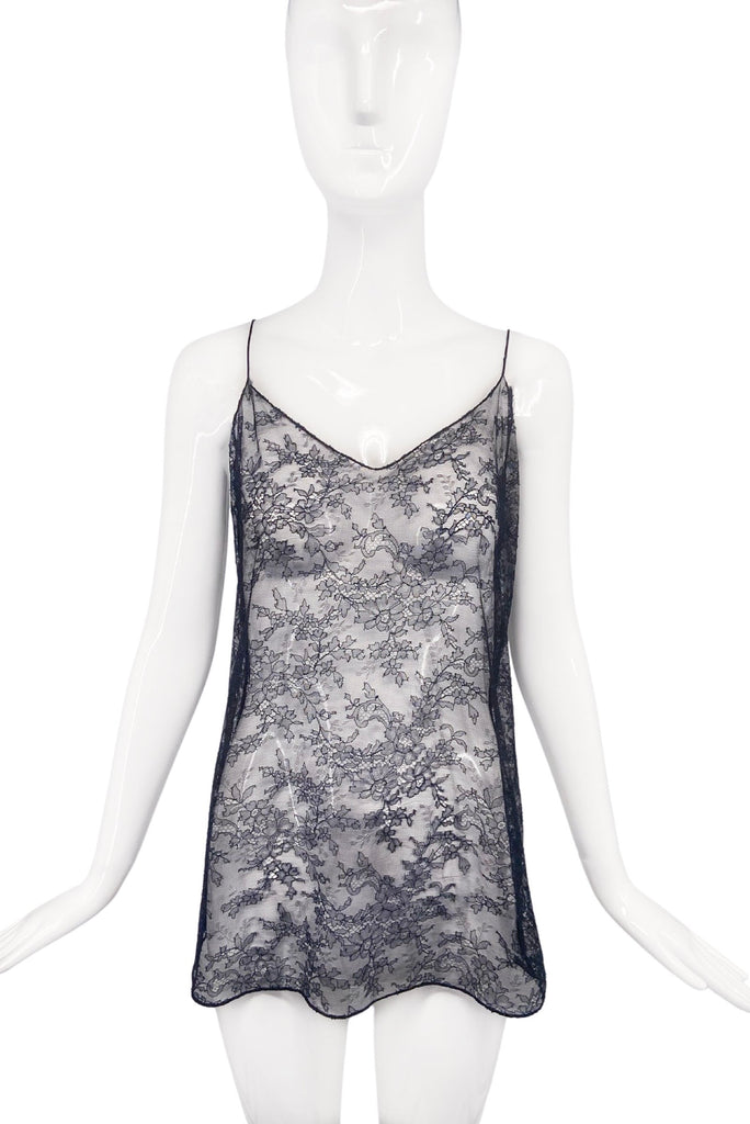 Nina Ricci Black Sheer Chantilly Lace Tank Top