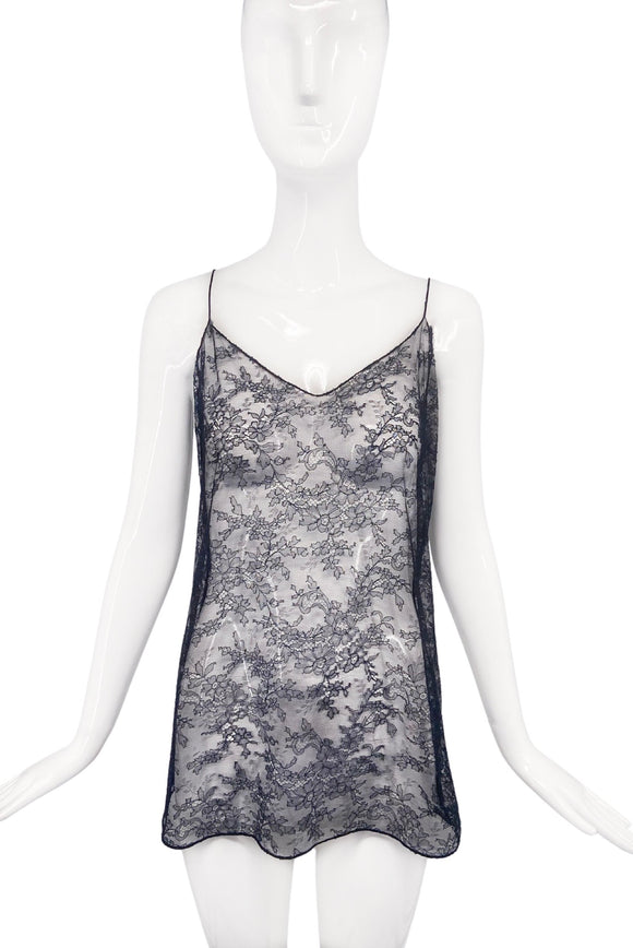 Nina Ricci Black Sheer Chantilly Lace Tank Top