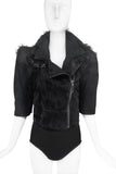 Nina Ricci by Oliver Theyskens Black Suede Metallic Frings Super Extreme Shoulder Pads Biker Jacket