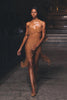 Mirror Palais Brown Sheet Draped Asymmetric Slip Dress